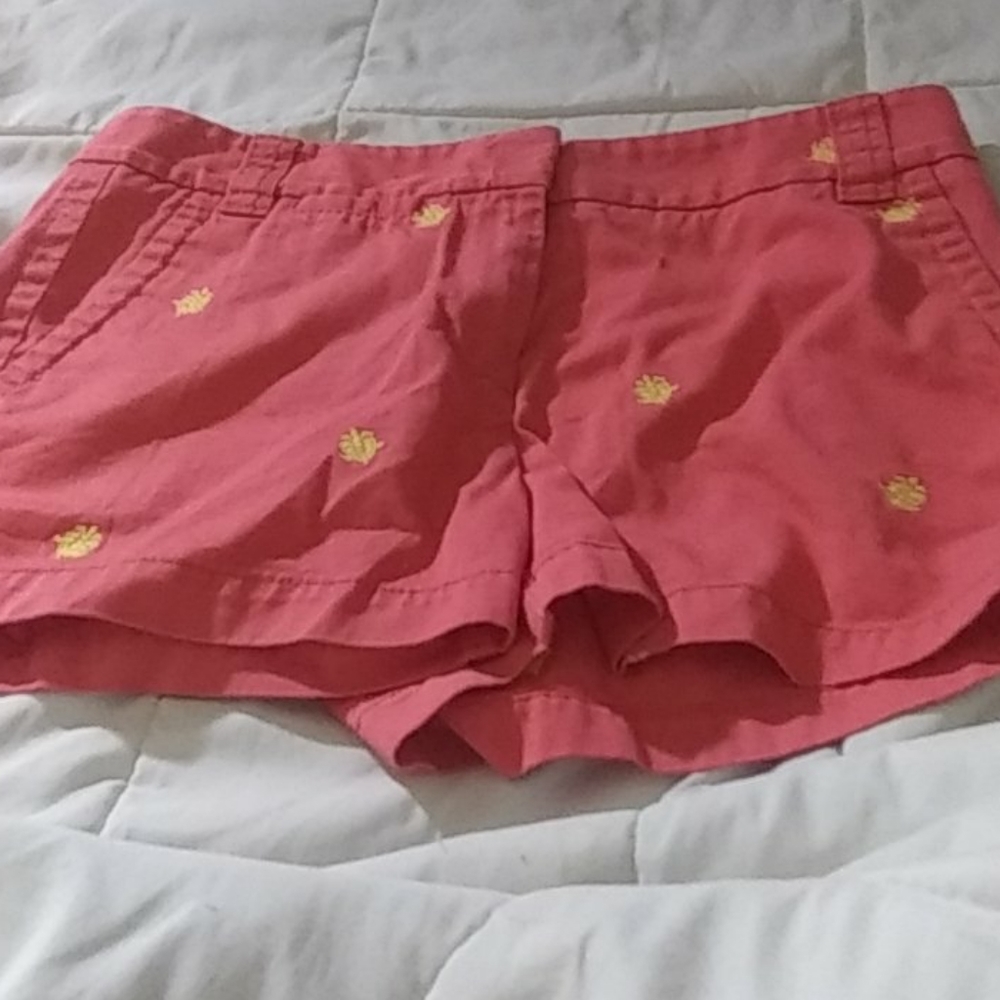 Yellow turtle on pinkish red shorts